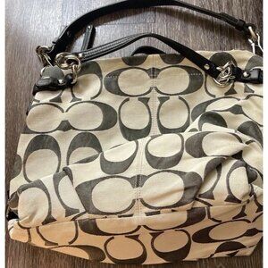 Vintage Coach Canvas Classic Logo Women’s Tote Shoulder Bag Green Mint Interior